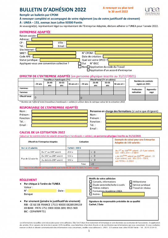 Bulletin d'adhésion