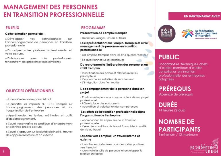 Programme recto formation « Management de personnes en transition professionnelle » en BFC