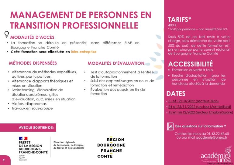 Programme verso formation « Management de personnes en transition professionnelle » en  BFC